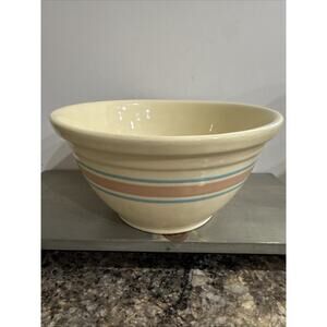 Vintage Oven Ware Pink Blue Striped Large Mixing Bowl 12 In Rare